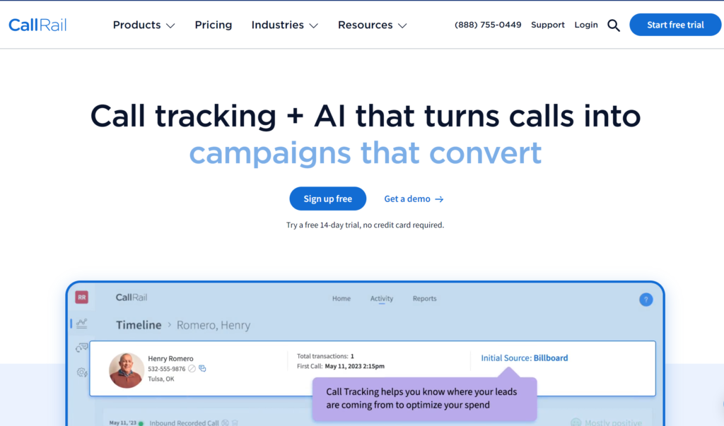 Callrail Home Page Screenshot